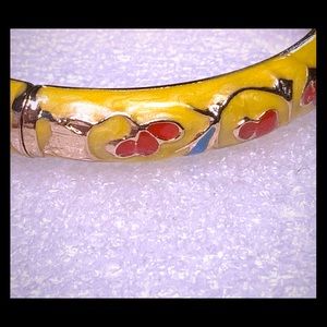 Hinged Glossy yellow floral bangle bracelet